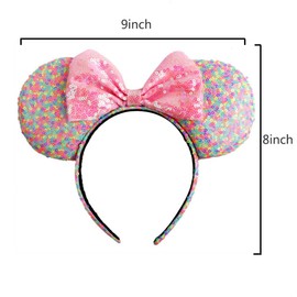 Konger Lovely Colorful Mouse Ears with Pink Big Bow Headband Hoop Hair Accessories for Girls Birthday Party Travel Festivals â?¦, Rainbow Color, 8inch