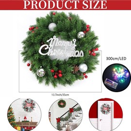 Large Christmas Wreath, Artificial Door Wreath, Christmas Advent Wreath, Christmas Wreaths for Fireplace, Front Door, Wall Window (Green Silver)