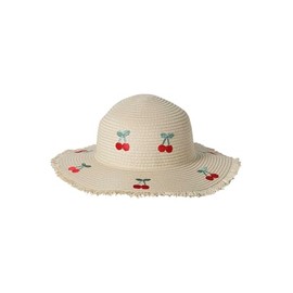 VERTBAUDET Girls Paper Straw Embroidered Cherry Hat, Off-white