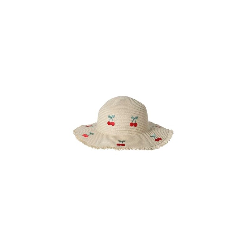 VERTBAUDET Girls Paper Straw Embroidered Cherry Hat, Off-white