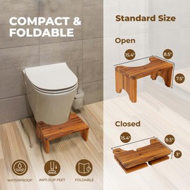 NABYTOK Acacia Toilet Stool Foldable, Stool for Adults, Kids, Seniors, Elderly, Travel Portable Collapsible Poop Stool for Bathroom, Safe and Convenient for Everyone
