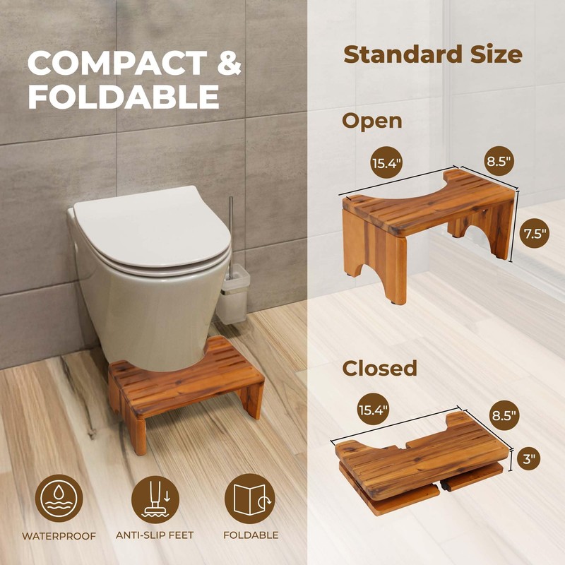 NABYTOK Acacia Toilet Stool Foldable, Stool for Adults, Kids, Seniors,