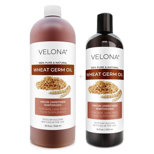 velona Wheat Germ Oil USP Grade 48 oz | 100% Pure and Natural Carrier Oil | Unrefined, Winterized | Cooking, Face, Hair, Body & Skin Care | Use Today - Enjoy Result