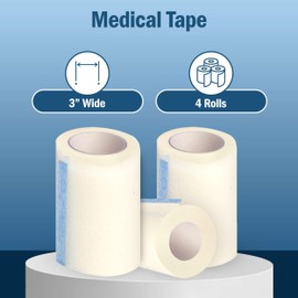 Paper Medical Tape for Wound Care - 4 Rolls of 3" Surgical Tape - 10 Yards Long - Secures Dressings, Tubes, and Ostomy Pouches - Easy to Tear and Latex Free