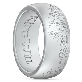King Will Silicone Rings for Men - Breathable Wedding Bands Mens 8mm Wide Rubber Engagement Bands, Waves Etched Unique Design, Comfort Fit Ring - Silver Size 10