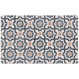 WUCHJ Retro Mediterranean Moroccan Tile Door Mat,Rustic Boho Ethnic Navy Terracotta Floral Welcome Mats for Front Door Porch Entryway Indoor Outdoor Entrance,Bath Rugs Rubber Backing Non-Slip17x30Inch