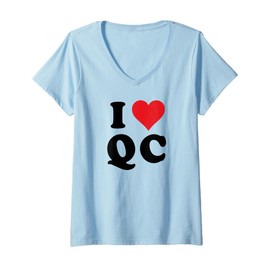 Womens I Heart QC Initials I Love Q.C. First And Last Name Q C V-Neck T-Shirt