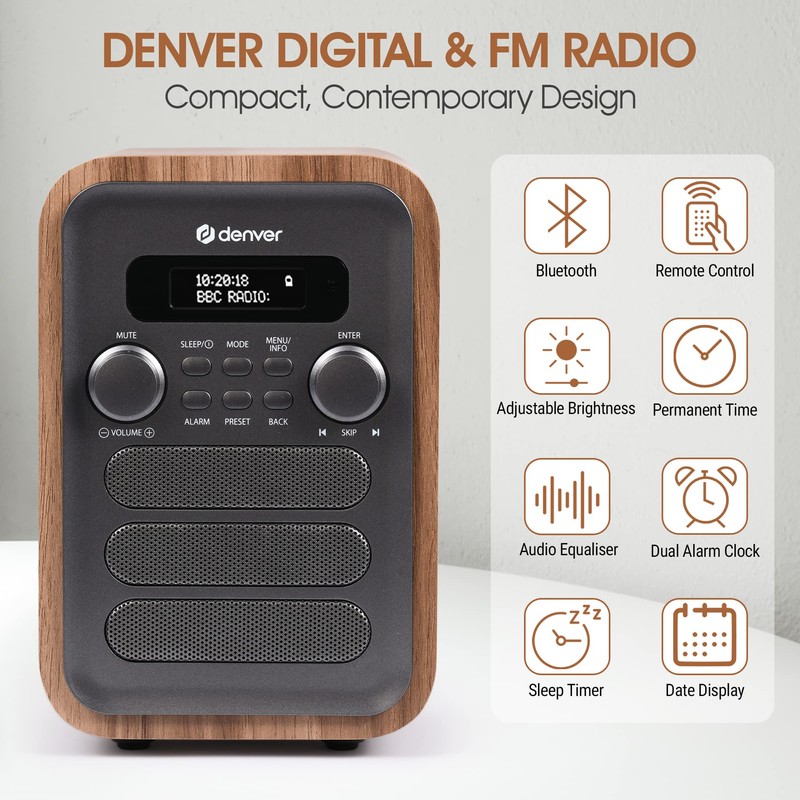 Denver DAB-48 Bluetooth DAB Radio With Remote Control - DAB/DAB+