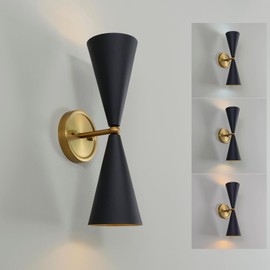 HEQIQEH Vintage Battery Operated Black and Gold Wall Sconce, Up and Down Wall Light Fixture with Remote Control Dimmable Cordless Wall Lamp for Indoor Bedroom, Living Room, Restroom Stairs(1-Pack)