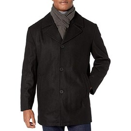 LONDON FOG Men's Amity 34" Wool Blend Car Coat with Scarf, Black, Medium