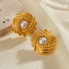 Rockyu Gold Big Pearlized Stud Earrings for Women Gorgeous Wedding