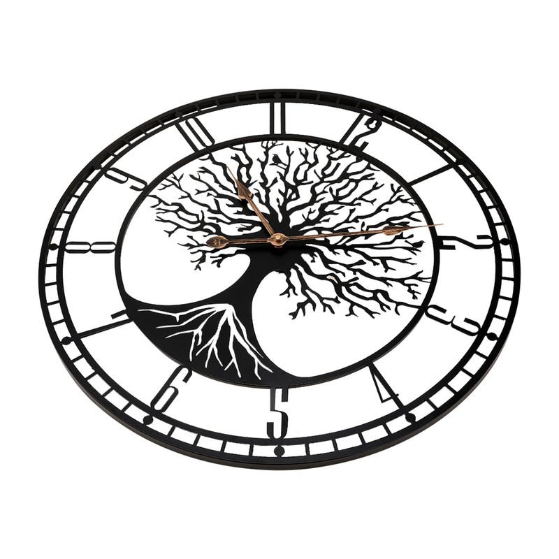 Dankeit Tree of Life Wall Clock, 24Inch Metal Black Family