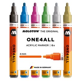 Molotow- Set Metallic con 6 Marcadores Acrílicos 227HS ONE4ALL con Punta de 4 mm Ideal para casi Todas las Superficies