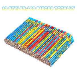 Kolewo4ever Inspirational Pencils, 200 Pieces with 10 Different Designs, Words of Encouragement Printed on Sharpened Pencils, Graphite Core, Colorful Erasers, Suitable for School