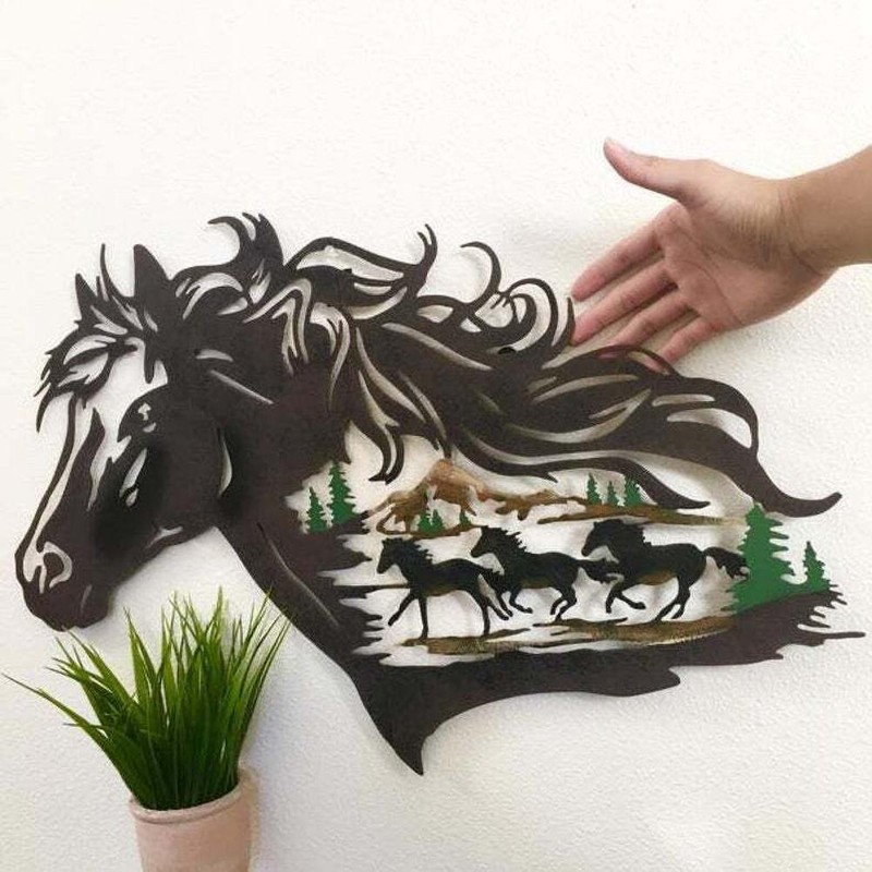 Metal Horse Silhouette Wall Art Decor Running Horses Animal Sculptures