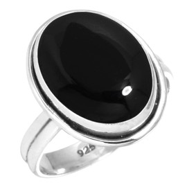 Jeweloporium Genuine Black Onyx 925 Sterling Silver Ring for Women Stone Cocktail Silver Ring Size Q Christmas - Gift Victorian Jewelry