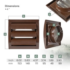 Vent Systems 4'' Inch White Air Vent Cover, Dryer Vents and Bathroom Exhaust Vent Pipe, Louvered Outdoor Dryer Vent Cover Opening Flap Vent, Keeps Out Insects, Birds and Rodents
