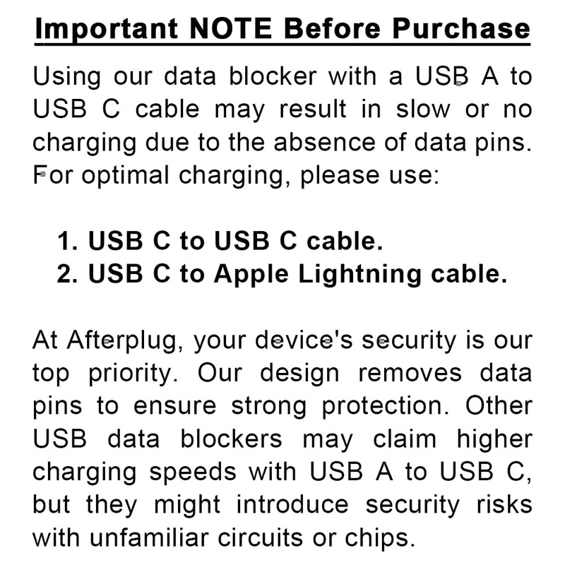 Afterplug USB C to C Data Blocker, Anti Juice Jacking,