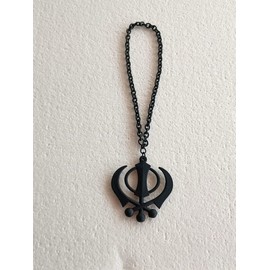 BEXCO Sikh Khanda Sahib Metal Car Hanging Rear View Mirror Show Peice - Complete with Chain (6 cm, Black)