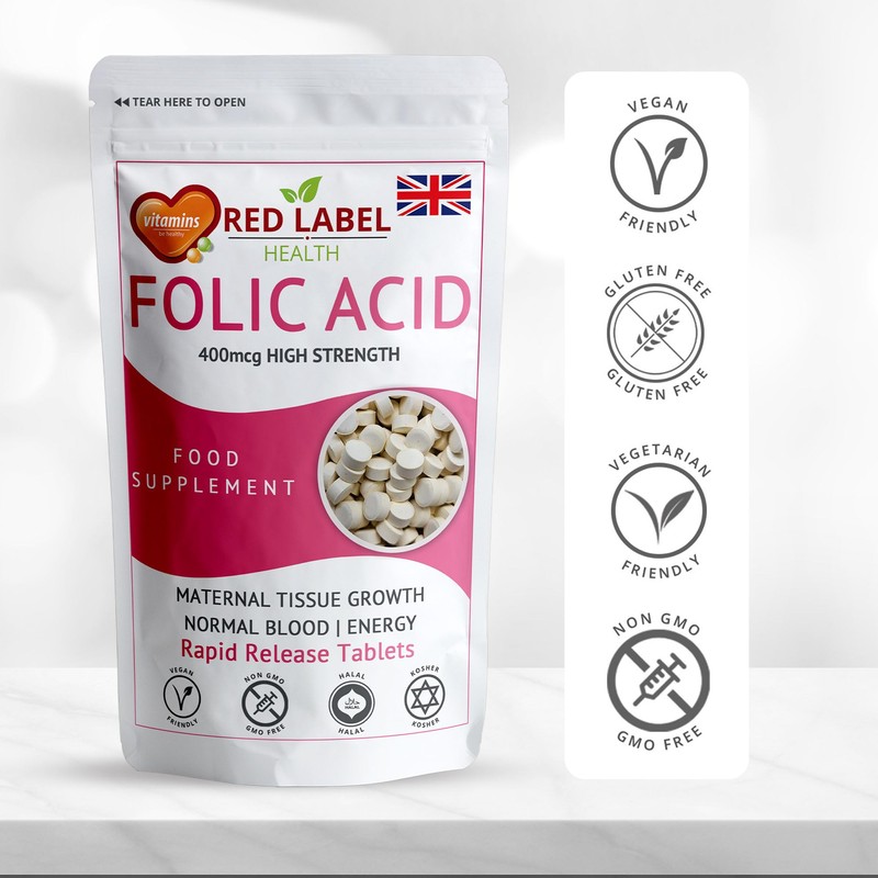 Folic Acid Tablets 400 mcg - 100 Vegan Vitamin B9