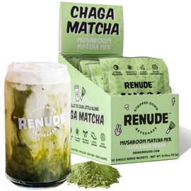 Renude Chaga Matcha - Chaga Mushroom Powder, Superfood Drink Mix with Adaptogens, Ceremonial Grade Mushroom Matcha, Keto, Vegan, Sugar Free, Natural Energy and Immune Support - 10 Servings