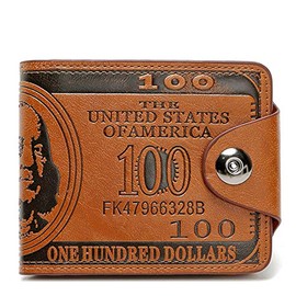 Sibalasi Men's Novelty US 100 Dollar Wallet Bill Money Bifold Safe Purse With Magnetic Buckle (Brown)