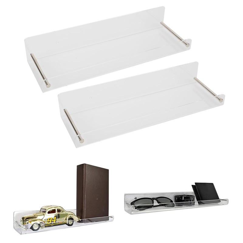 2Pcs Floating Wall Ledge Shelf Acrylic Concealed Bathroom Rack for