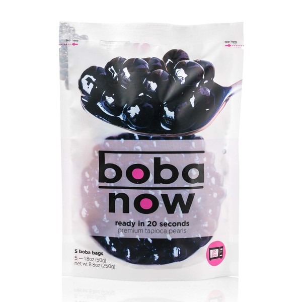 Boba Now - Instant Tapioca Pearls (Black) - Ready In 20 Seconds - 5 packs - Net Wt. 8.8 Oz - Brown Sugar Flavor - Perfect For Bubble Tea, Milk Tea, Smoothies and Ice Cream (1 Bag)