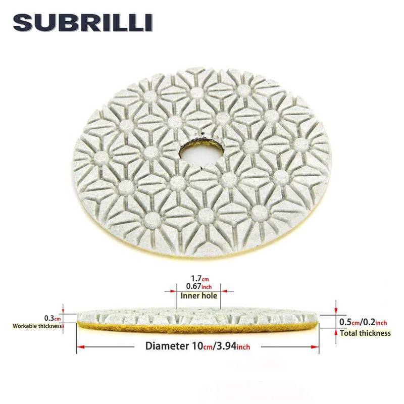 SUBRILLI Dry/Wet 3 Step Diamond Polishing Pads 4 Inch for