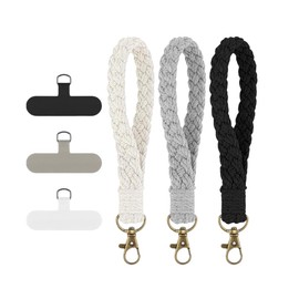 Tangseajiao 3PC Phone Wrist Strap, Keychain Wristlet Lanyard with Tether Tab Charm Anti-Loss Chain Universal Strap Keyring Holder Connector Patch for Women Men