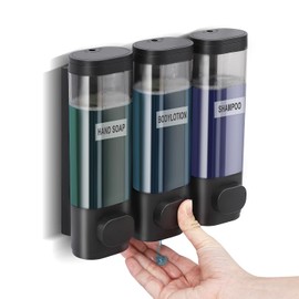Szmst Bathroom Wall Mounted Soap Dispenser 300ML*3,No Drill Shower Gel Shampoo and Conditioner Dispenser Kitchen Container Hand Wash Liquid Dispenser for Home Hotel and Restaurant (Black 3 Chamber)