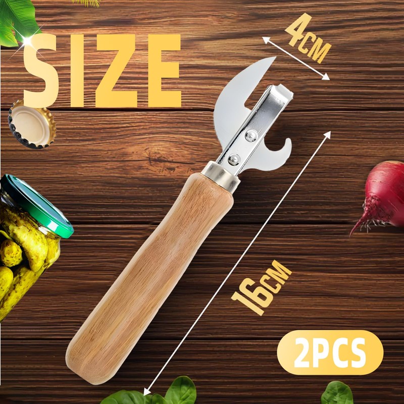 Tin Opener, Side-Cut Can Opener with Ergonomic Wood Handle, Safe