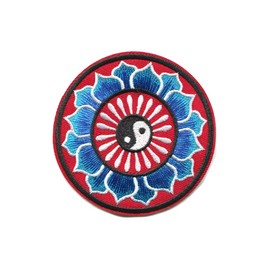 Patchwork Paradise Yin & Yang Lotus Flower Design Embroidered Iron On Patch DIY Applique