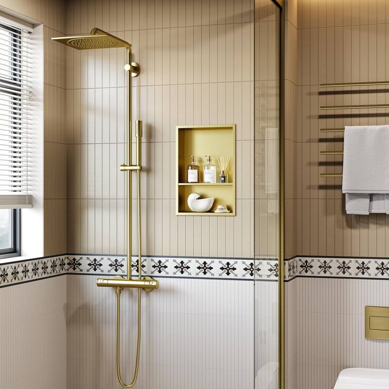 2-Tier Stainless Steel Shower Niche,Golden, 12" X18"