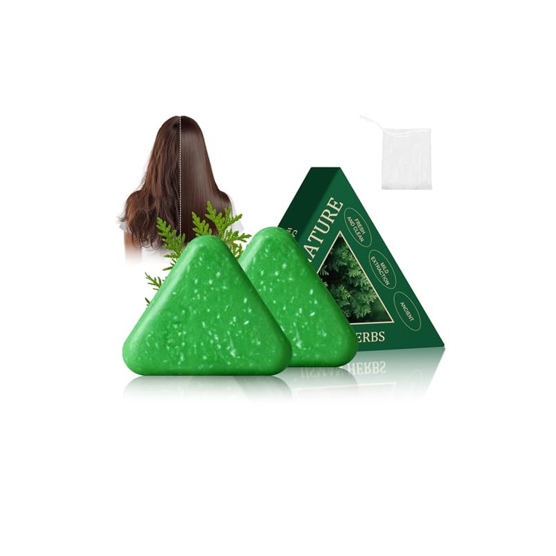 FREEORR 2Pcs Nature Triangle Shampoo Bar, Usman Grass Shampoo Bar,
