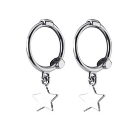 Mini Star Dangle Sterling Silver Small Hoop Earrings for Women Girls Cartilage Sleeper Hoops Cute Jewelry