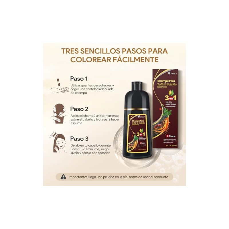Chestnut Brown Hair Dye Shampoo 3 in 1, Shampoo para