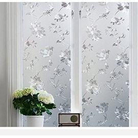 KREEPO Privacy Window Film White Window Flower Frosting Film Window Sticker Opaque Window Frosted Vinyl Sheets for Front Door/Bathroom/Sidelight/Small Windows, 12''x50''