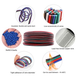 18AWG 2PIN Electrical LED Strips Connector, RGB Extension Cable, 12/24V DC LEDs RGB Lighting, Cable Wire Extension Cord for WS2812B WS2811 2835 SK6812 5050 RGB Strip (2PIN, 33ft(10M))