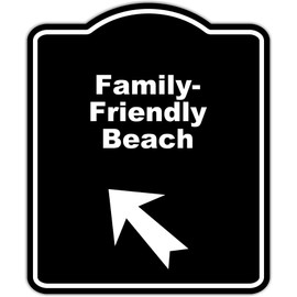 Family-Friendly Beach Black Sign Arrow Up Left Aluminum Composite Sign 8.5 x 10 inches