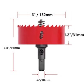 6Inch/152mm Hole Saw for Wood and Plastic,6"HSS Bi-Metal Hole Cutter for Wood,Cornhole Boards, Drywall, PVC Boards, Vent Pipes (6"|152mm)