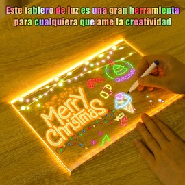 Tablero De Notas LED Con Bolígrafo De 7 Colores, Tablero de mensajes con alfabeto, Pizarra luminosa para colorear, Placa LED regrabable，Con paño de limpieza (S-5.9 * 5.9 INCH)