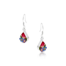 Shrieking Violet 925 Sterling Silver Teardrop Real Flower Drop Earrings - Assorted Flowers (Multicolour)