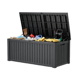 KAMABOKO Outdoor Storage Box, 150 Gallon Large Outdoor Resin Deck Box, Storage Waterproof Boxes Lockable Lid for Garden Tools, Pool Supplies, Patio Furniture and Cushions, Black