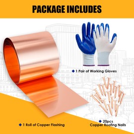 Royilink Copper Roof Flashing Roll, 8in x 10ft, 28 Gauge (0.012'/0.3mm), ASTM B152, 99.95% Pure Copper, DIY & Contractor
