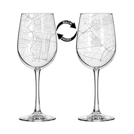 16 oz Tall Stemmed Wine Glass for Red or White Wine Wrap Around City Map Philadelphia, PA Pennsylvania