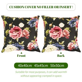 Homxi Set of 2 Cushion Covers 18x18,Red Green Black Floral Sofa Cushions Waterproof Linen Double Sided Pillows Decorative