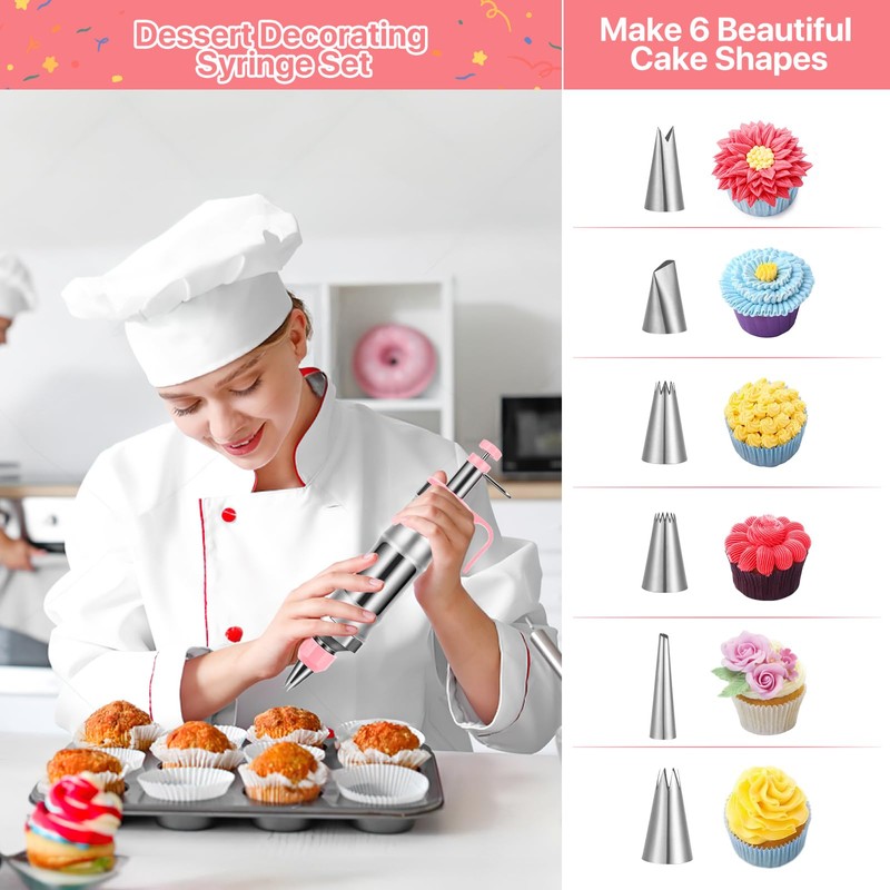 Icing Decoration Gun Set, Stainless Steel Dessert Decorating Syringe Set,
