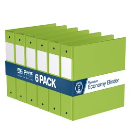 Premium Economy 2-Inch Binders, 3-Ring Binders for School, Office, or Home, Colored Binder Notebooks, Pack of 6, Round Ring, Lime Green