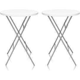 HiEthan 32in Cocktail Table, Plastic Folding Round High Top Indoor Outdoor Use, Foldable Bar Height Table for Parties and Commercial Events (White, 2 Pcs)